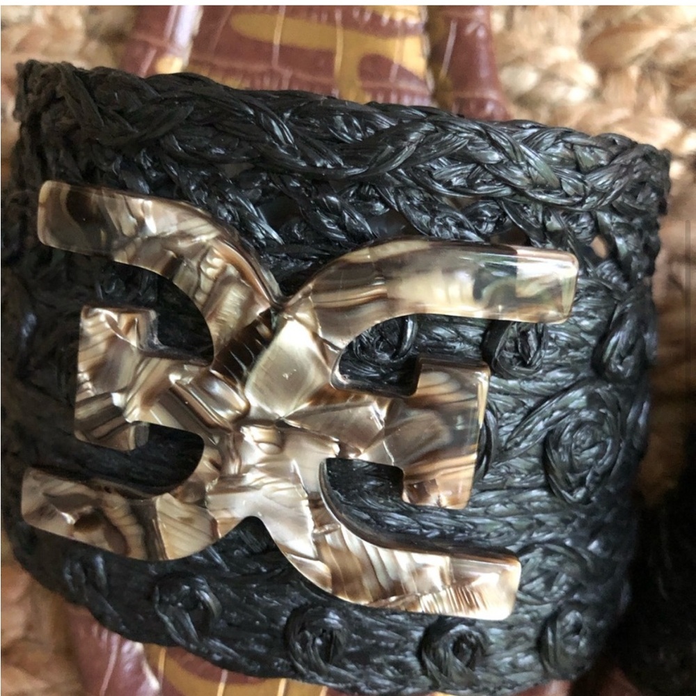 Sam Edelman Backer Black and Brown Raffia Slide Sandals 8 - Picture 6 of 12